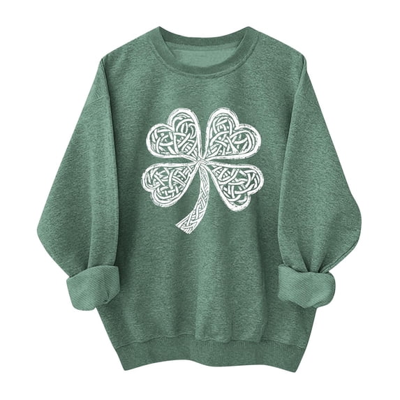 AuroraX Graphic Womens Sweatshirts,Long Sleeve Green Oversized Crewneck Pullover Shamrock St.Patrick's Day Cotton Holiday Womens Tunic
