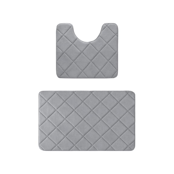 AuroraX Gray 2 Piece Bathroom Rug Set with Toilet Rugs U Shaped,Striped Non Slip Washable Quick Drying 1 Large One Small Bath Rugs for Bathroom Floor Set 2pcs Bathroom Mat