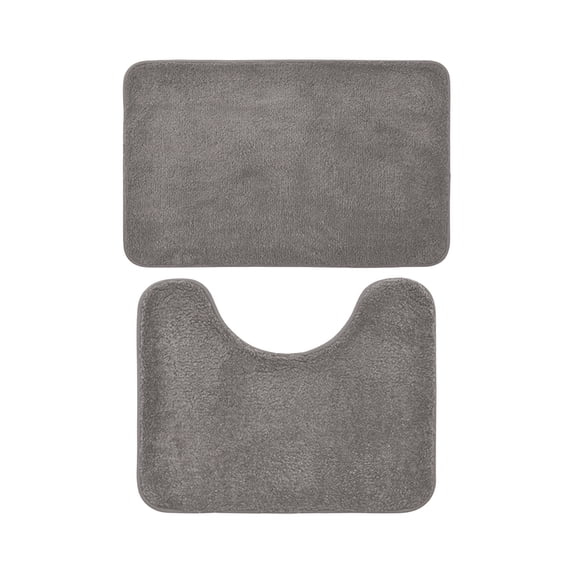 AuroraX Gray Bathroom Rugs Sets 2 Piece with Toilet Rugs U Shaped,Machine Washable Quick Drying 1 Large One Small Non Slip Bath Rugs for Bathroom Floor Set 2pcs Bathroom Mat