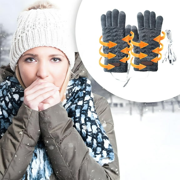 AuroraX Gray Heated Gloves Knit Warm Lightweight Winter Gloves Back Of Hand Heating Insulated Glove for Cold Weather