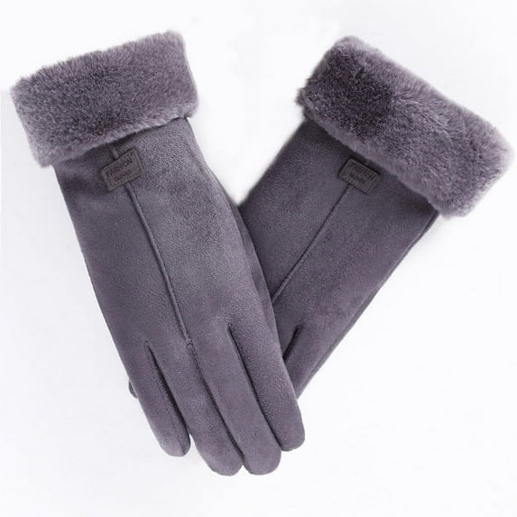 AuroraX Gray Winter Gloves Women Thick Windproof Velvet Thermal Gloves Insulated Stylish Gloves with Wrist for Driving Outdoor
