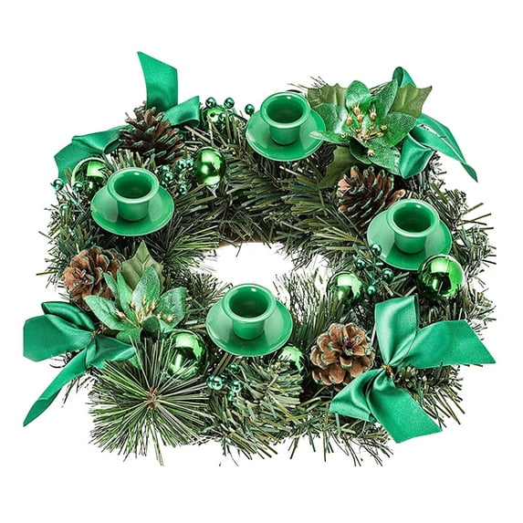 AuroraX Green Advent Wreath Candle Holder Christmas Candlestick Holders Romantic Rustic Elegant Vintage Decorative Candle Stand Valentines Day Table Centerpieces Dining Wedding Decor
