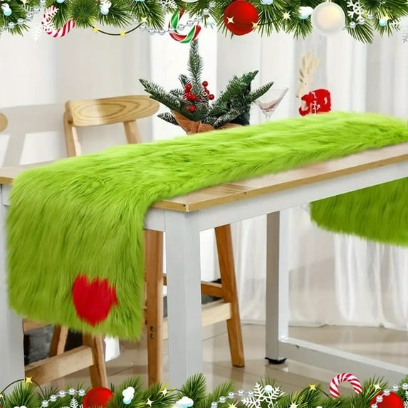 AuroraX Green Christmas Table Runner 72 Inches Long Christmas Table Runner Xmas Traditional Dining Merry Winter Soft Fleece Heart Table Runner Decoration for Home Party