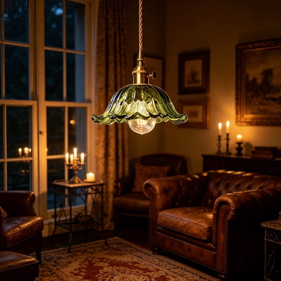 AuroraX Green Japanese Pendant Light Industrial Hanging Ceiling Lamp LED Adjustable Dimmable Plug In Ceiling Pendant Light Fixture