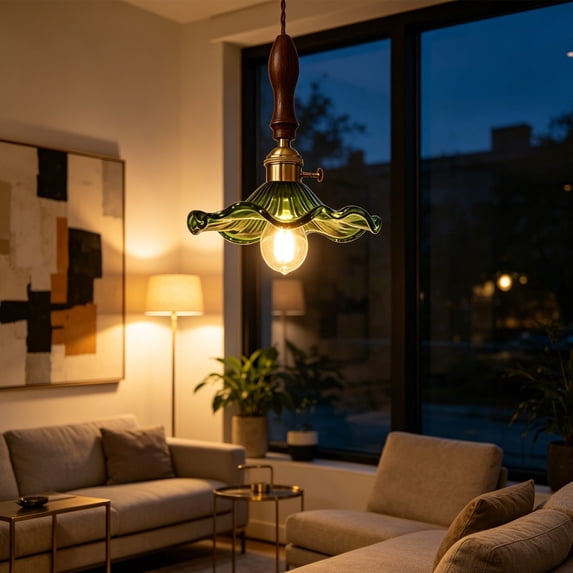 AuroraX Green Japanese Pendant Light Industrial Hanging Ceiling Lamp Plug In LED Dimmable Adjustable Ceiling Pendant Light Fixture