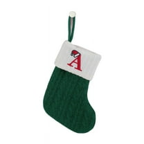 AuroraX Green Knitted Wool Christmas Stocking with Initials Plush Personalized Embroidered Monogrammed Mini Christmas Stockings 7" Hanging Socks for Holiday Party Gifts Decor