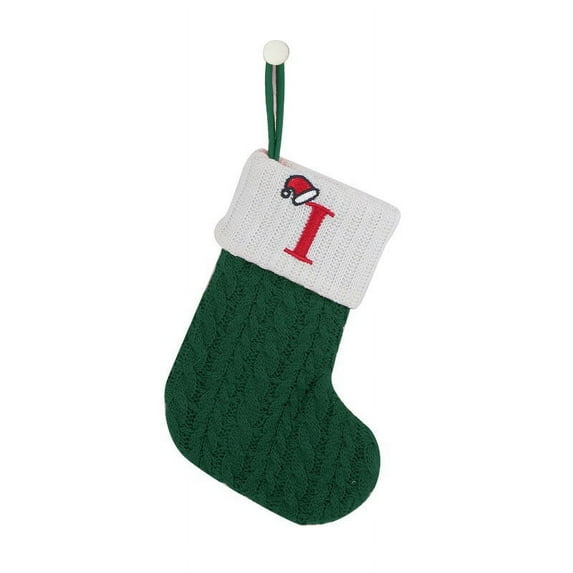 AuroraX Green Knitted Wool Christmas Stocking with Initials Plush Personalized Embroidered Monogrammed Mini Christmas Stockings 7" Hanging Socks for Holiday Party Gifts Decor