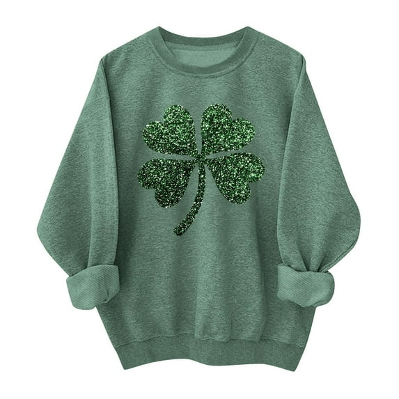AuroraX Green Long Sleeve Shirts for Women,Long Sleeve Loose Fit Crewneck Casual Womens Sweatshirts Cotton Holiday St.Patrick's Day Shamrock Pullover Top