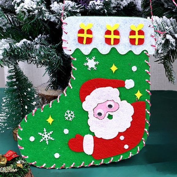 AuroraX Green Plush Knitted Christmas Stocking Cute Embroidered Santa Mini Christmas Stockings Hanging 7" Candy Stocking Bag for Decoration Gifts for Fireplace