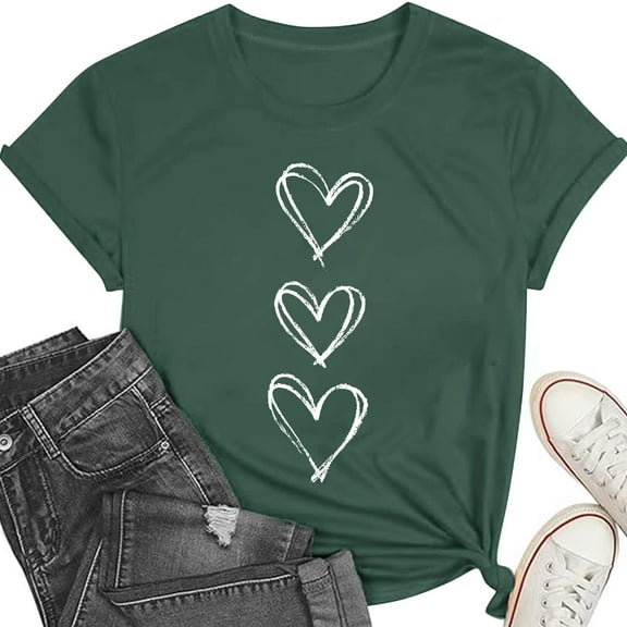 AuroraX Green T-Shirts for Women,Oversized Valentines Short Sleeve Crewneck Women Tops Valentines Holiday T-Shirts Gift for Teen Girl