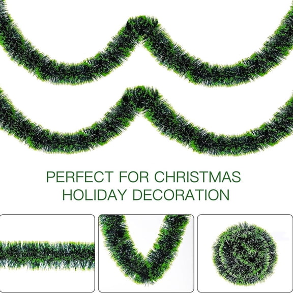 AuroraX Green Tinsel Garland Glitter Hanging Garland Metallic Indoor Outdoor Artificial Classic Christmas Party Decoration Green
