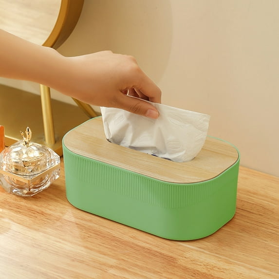 AuroraX Green Tissue Box Cover Cube Rectangle Art Deco Decorative Napkin Holder Stylish & Minimalist Wood Grain Facial Tissue Dispenser for Home,Table,Kitchen