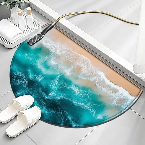 AuroraX Half Round Microfiber Bathroom Rugs 16" x 24" Soft Washable Non Slip Fun Sea Bath Mat Quick Dry Absorbent Farmhouse Bath Rug for Entrance Entryway Front Door