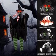 AuroraX Halloween Animated Ghost Decoration Halloween Motion Sensor Prop Swinging LED Hanging Battery Operated Halloween Decoration for Outdoor Black