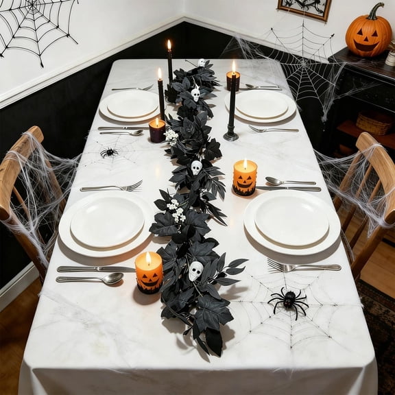 AuroraX Halloween Black Maple Vine Garland Gothic Ambiance String Lights LED Timer Waterproof Faux Halloween Decorative Garland Black