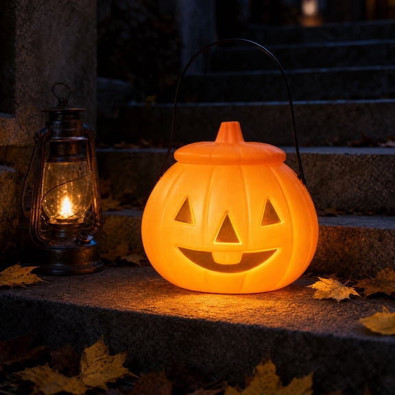 AuroraX Halloween Candy Bucket with Lid Halloween Trick or Treat Pail LED Light Up Battery Operated Outdoor Halloween Decorations for Yard Yellow