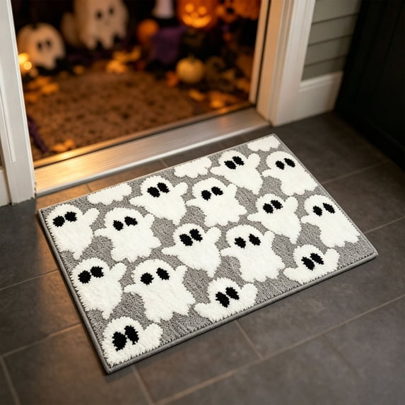 AuroraX Halloween Door Mats for Outdoor Heavy Duty Cute Ghost Gray Non Slip Fall Welcome Mats Front Door Home Entrance Rug Indoor