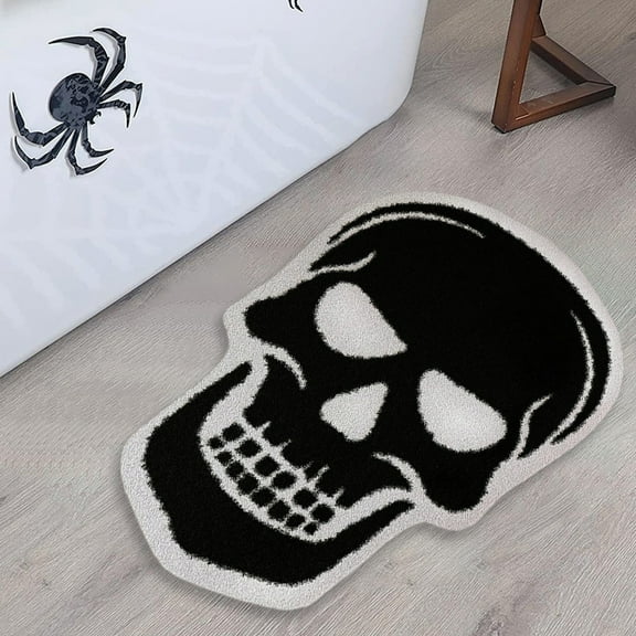 AuroraX Halloween Doormat Indoor Fade Resistant Non-Slip Backing Dirt Trapping Mat Bedroom Entryway Bathroom Rugs Skull