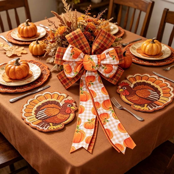 AuroraX Halloween Faux Ribbon Bow Decor Harvest Party Bow Decoration Farmhouse Pumpkin Cute Hanging Indoor Home Fall Decoration Orange
