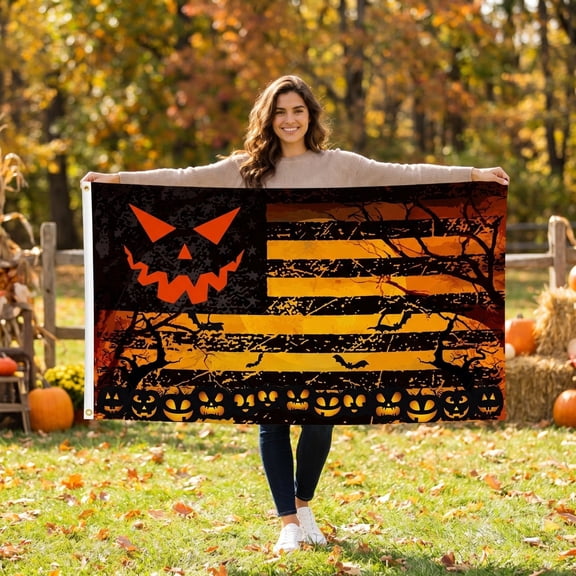 AuroraX Halloween Garden Flag Decor Pumpkin Ghost Yard Banner Durable Fade Resistant Large Farmhouse Scary Outdoor Decoration