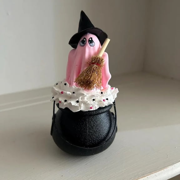 AuroraX Halloween Ghost Resin Figurine Halloween Spooky Witch Statue Indoor Tabletop Cute Farmhouse Outdoor Porch Halloween Decor White