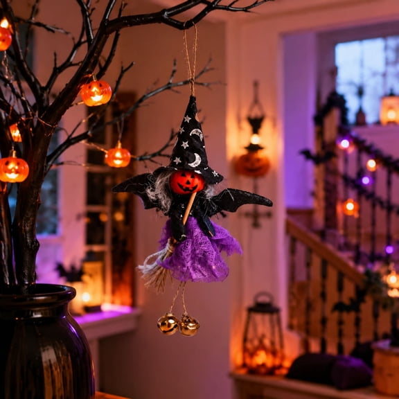 AuroraX Halloween Hanging Decorations Witch Devil Hanging Ornaments Eerie Creepy Spooky Horror Ghost House Halloween Decor Black
