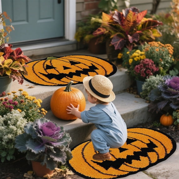 AuroraX Halloween Outdoor Rug Decorative Machine Washable Pumpkin Doormat 15x23 Inch Contemporary