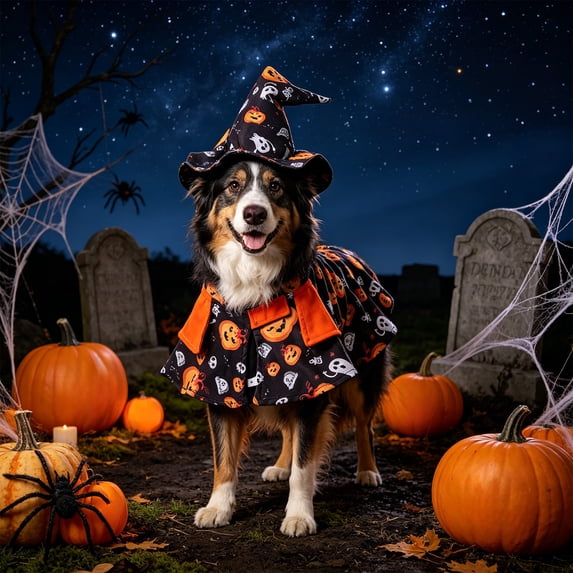 AuroraX Halloween Pet Cloak Hat Set Dog Costumes Halloween Small 2 Pieces Adjustable Lightweight Cozy Soft Pet Party Photo Props National Dog Day Black