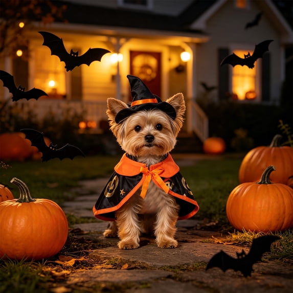 AuroraX Halloween Pet Cloak Set Dog Costumes for Small Dogs Adjustable Lightweight Soft Cozy 2 Pcs Pet Costume Set National Dog Month Black