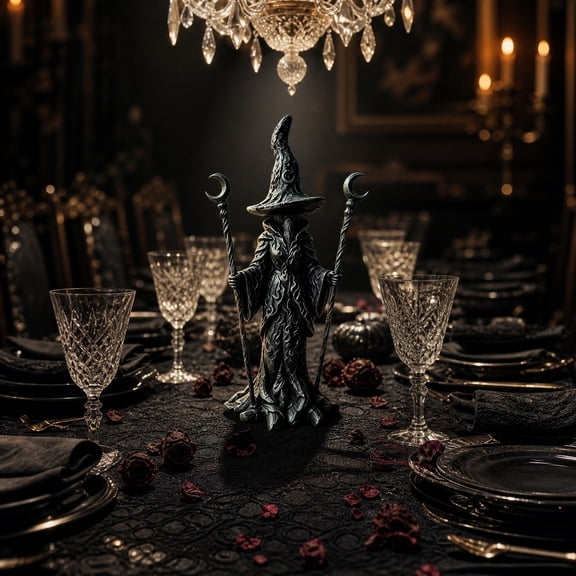 AuroraX Halloween Witch Figurine Statue Gothic Wizard Sculpture Decor Resin Dark Altar Black Halloween Home Decoration Black