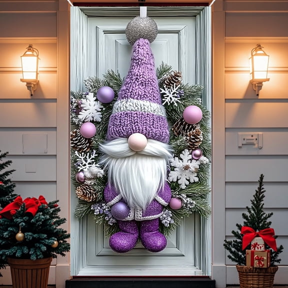AuroraX Hanging Christmas Decor 71x35 in Outdoor Purple Gnomes Door Cover Christmas Ornaments Winter Background Room Festive Decorations