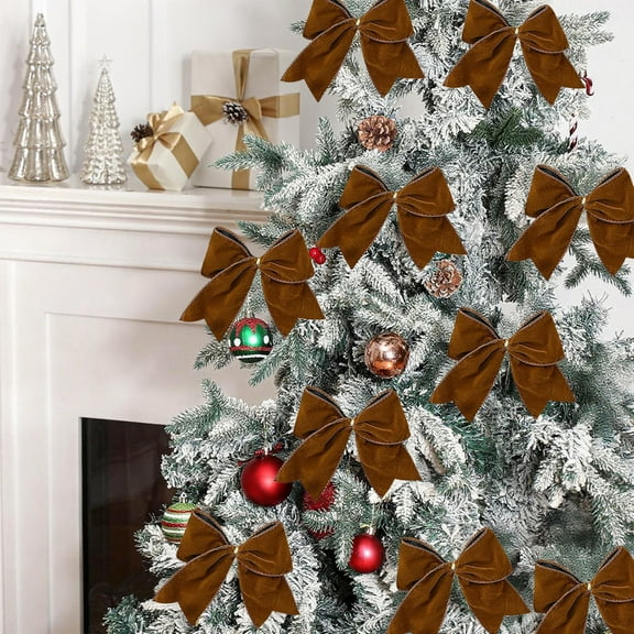 AuroraX Hanging Christmas Decoration Set 4 Pcs Brown Contemporary Cute Keepsake Ornaments Decorative Pastel cloth Bow for Christma Tree,Xmas Gifts Decor