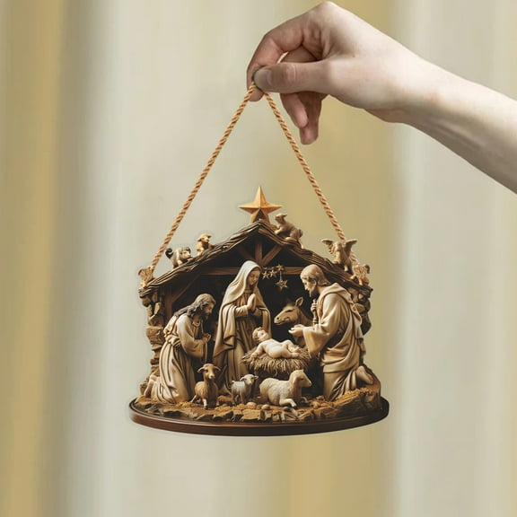 AuroraX Hanging Nativity Scene Characters for Christmas Decor,Vintage Acrylic The Birth of Jesus Ornament for Christmas Tree,Indoor Holiday Xmas Decorations