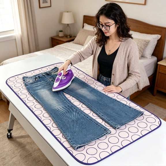 AuroraX Heat Resistant Ironing Mat Waterproof Heat Insulation Ironing Pad Foldable Anti-Slip Thick Durable Ironing Pad for Home Laundry Pink