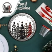 AuroraX Heavy Duty Christmas Paper Plates Bulk 6 Inch Small White 16 Pcs Christmas Paper Plates Natural Eco-Friendly Microwave-Safe Checkered Disposable Party Plates for Guests Family Gatherings