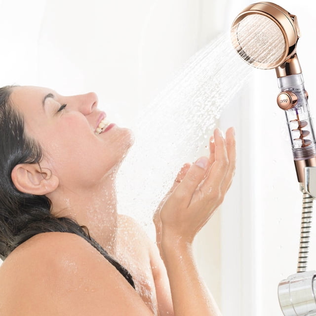 AuroraX High Pressure Shower Head HandHeld Shower Heads,3 Sprays Settings Hard Water Filter Gold