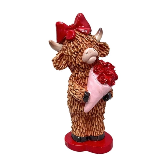 AuroraX Highland Cow Figurine Farmhouse Decor Spring Gift Mini Resin Brown Whimsical Home Decor
