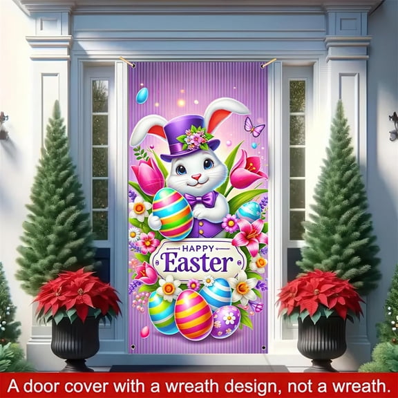 AuroraX Holiday Door Decorations Easter Bunny Easter Eggs Door Cover for Front Door,Sunshine Decorative Banners Door Curtain,Easter Home Boho Decorations(71x35 inches)