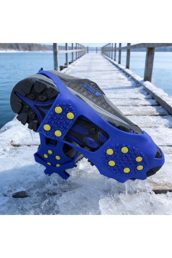 Ice Crampons for Hiking Boots,Anti-Slip Traction Cleats Ice Grippers for Shoes for Outdoor Men Walking on Snow Ice Women 10 Studs Blue L