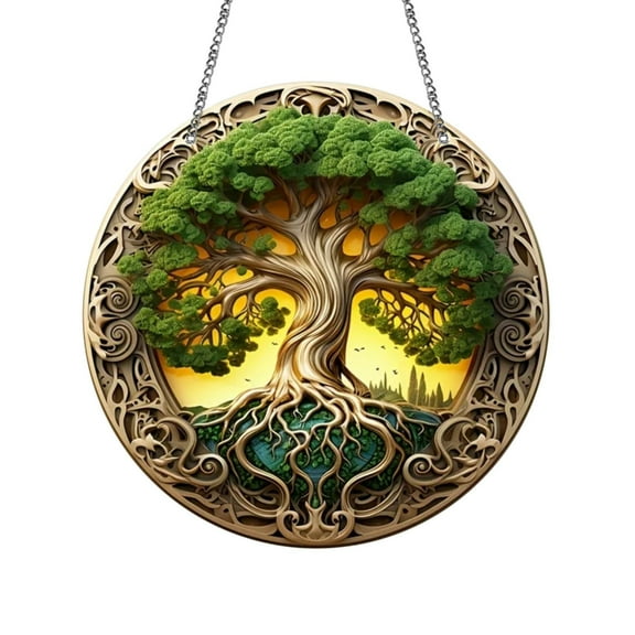 AuroraX Indoor Decorations Fall Car Ornaments , Tree of Life Round Hanging Suncatcher , Hanging Window Wall Decor