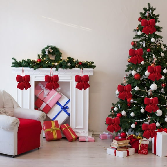 AuroraX Indoor Decorations for Tree Christmas Large Ornaments,Flocked Red Big-Bow Tree Ornaments,Wall Hanging Christmas Porch Decor