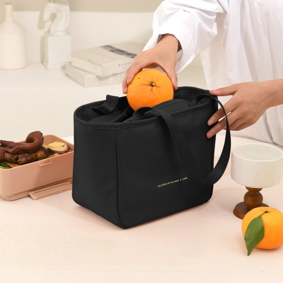 AuroraX Insulated Lunch Bag Tote Large 24 Cans Portable Cute Lunch Box for Women Black Water-Resistant Storage Bags with Sturdy Handle for Travel School Picnic