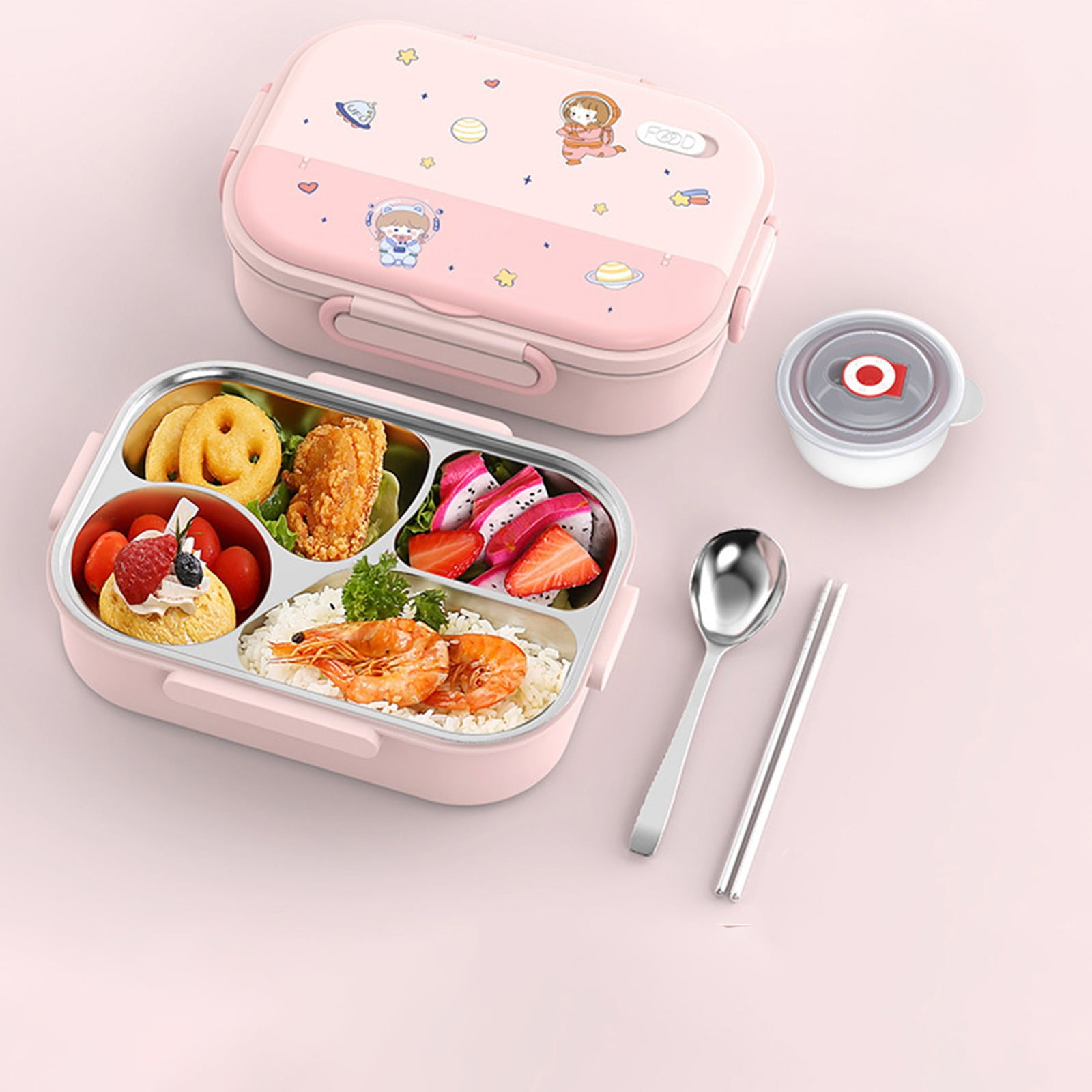 AuroraX Insulated Lunch Box Containers 35 oz Portable Freezable 4 Compartments Stainless Steel Bento Lunch Box for Men Women Pink Microwave Safe BPA-Free Food Storage Boxes for Office School Picnic