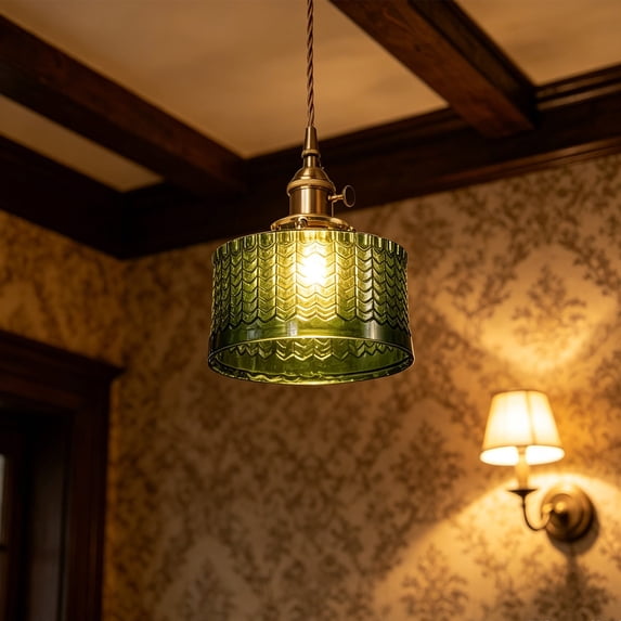 AuroraX Japanese Green Pendant Light Vintage Industrial Hanging Lamp Adjustable Standard Base Retro Style Dimmable Ceiling Light Decor