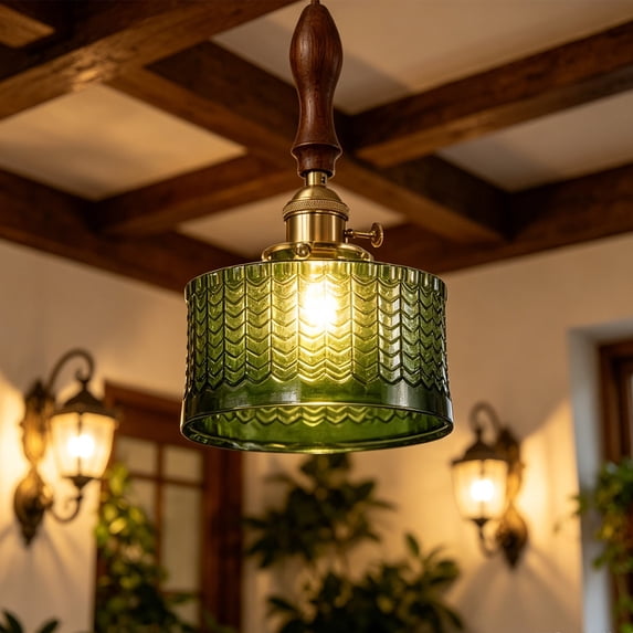 AuroraX Japanese Green Pendant Light Vintage Industrial Hanging Lamp Retro Style Dimmable Adjustable Standard Base Ceiling Light Decor