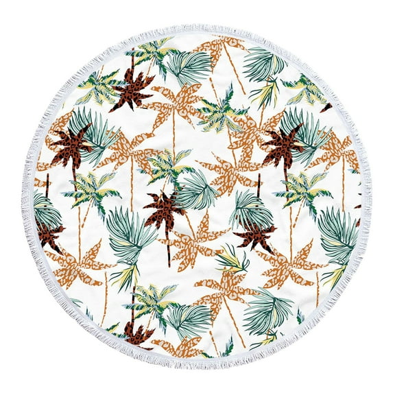 AuroraX Large(60" x 60") Round Printed Beach Blanket with Boho Tassels Foldable Portable Outdoor Sandproof & Quick Drying Beach Towel Machine Washable Cute Picnic Mat for Camping Grass Park Travel
