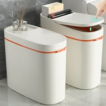 AuroraX Large Bathroom Trash Can with Press Top Lid White 13L Stylish Odor Seal Garbage Can with Top Storage for Small Items Plastic Art Deco for Bathroom Toilet