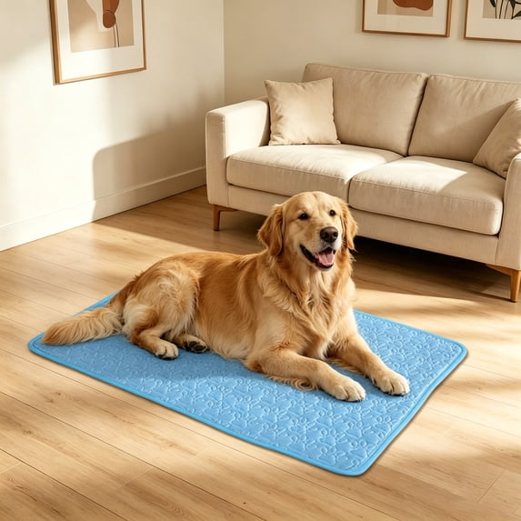 AuroraX Large Dog Cooling Mat Indoor Outdoor Non Gel Ice Silk Pressure Activated Water Sensor Pad Pet Cooling Mat for Cats for Outside Non-Slip Non-Toxic Cooling Pads for Dogs in Pets Blue