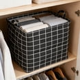 thumbnail image 1 of AuroraX Large Laundry Basket with Handles Foldable Striped Linen Laundry Basket for Organizer Cute Square Black Decorative Storage Hamper for Dirty Clothes Blanket Toy, 1 of 6