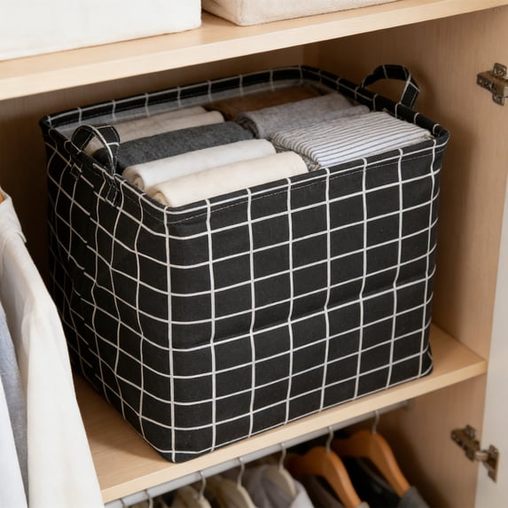 AuroraX Large Laundry Basket with Handles Foldable Striped Linen Laundry Basket for Organizer Cute Square Black Decorative Storage Hamper for Dirty Clothes Blanket Toy